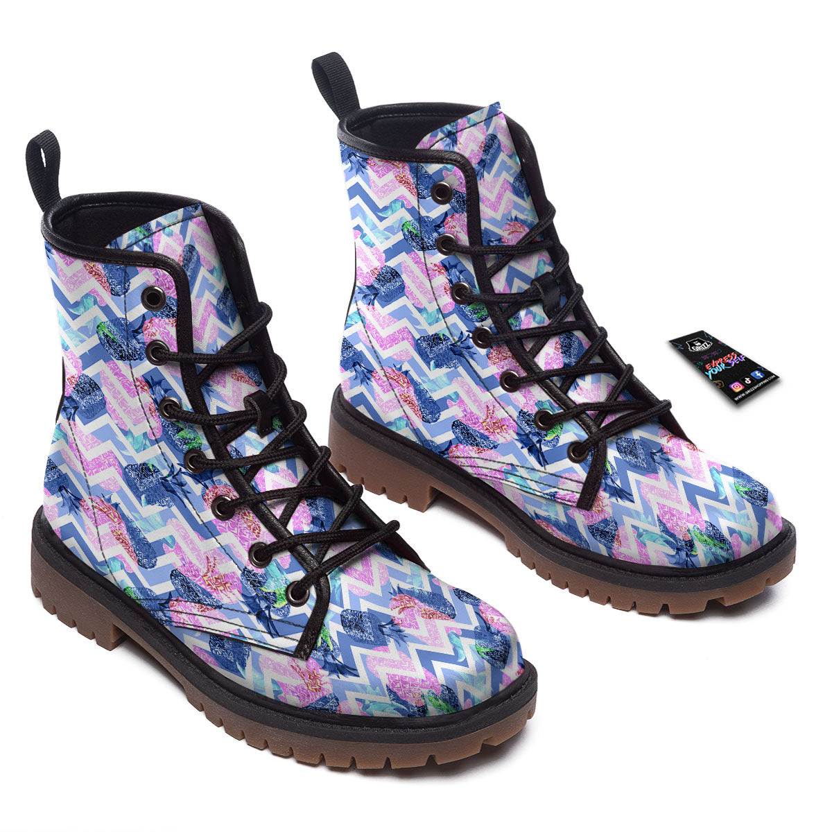 Zig Zag Pineapple Purple Print Pattern Work Boots-grizzshop