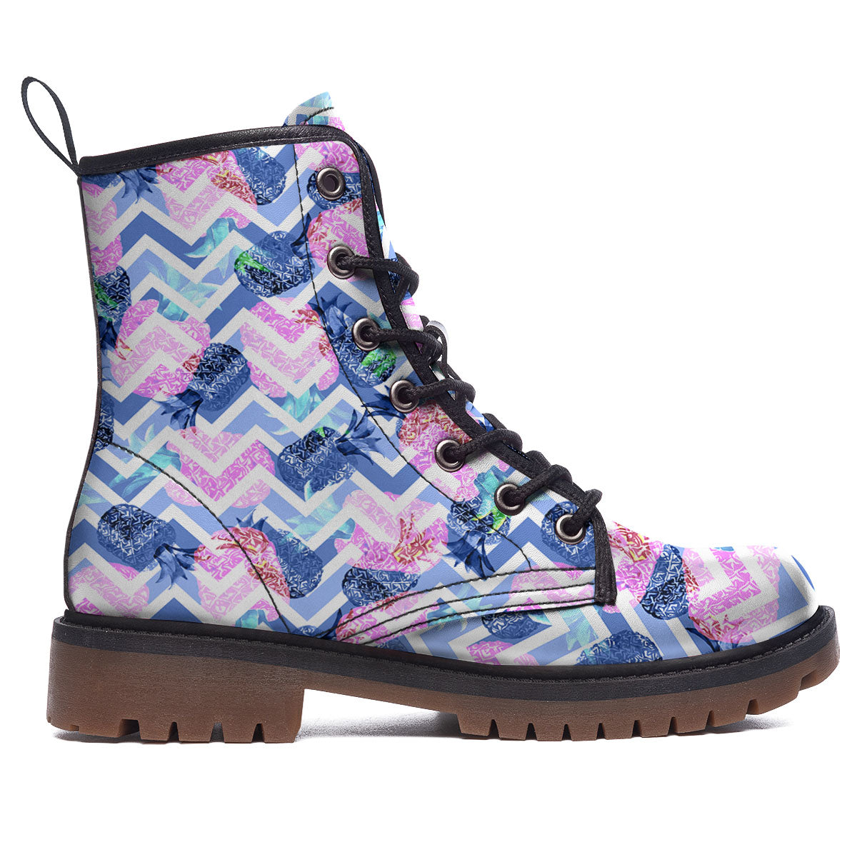 Zig Zag Pineapple Purple Print Pattern Work Boots-grizzshop