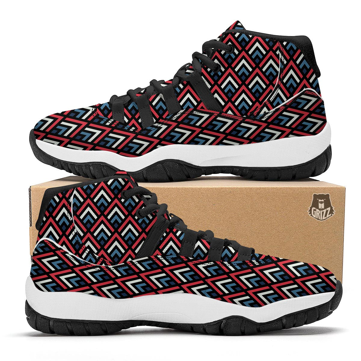 Zig Zag Print Pattern Black Bball Shoes-grizzshop