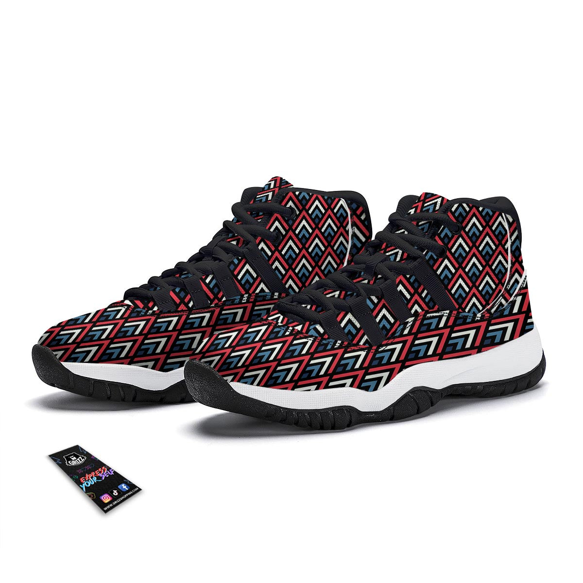 Zig Zag Print Pattern Black Bball Shoes-grizzshop