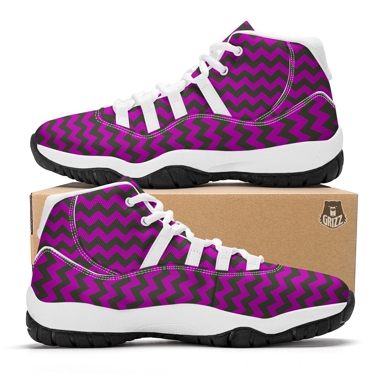 Zig Zag Purple Pattern Print White Bball Shoes-grizzshop