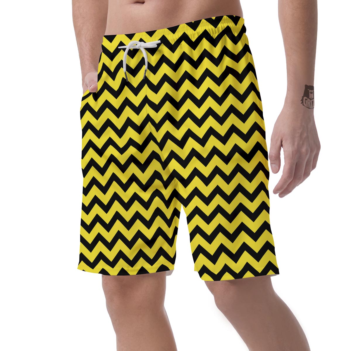 Zig Zag Yellow Pattern Print Men's Shorts-grizzshop