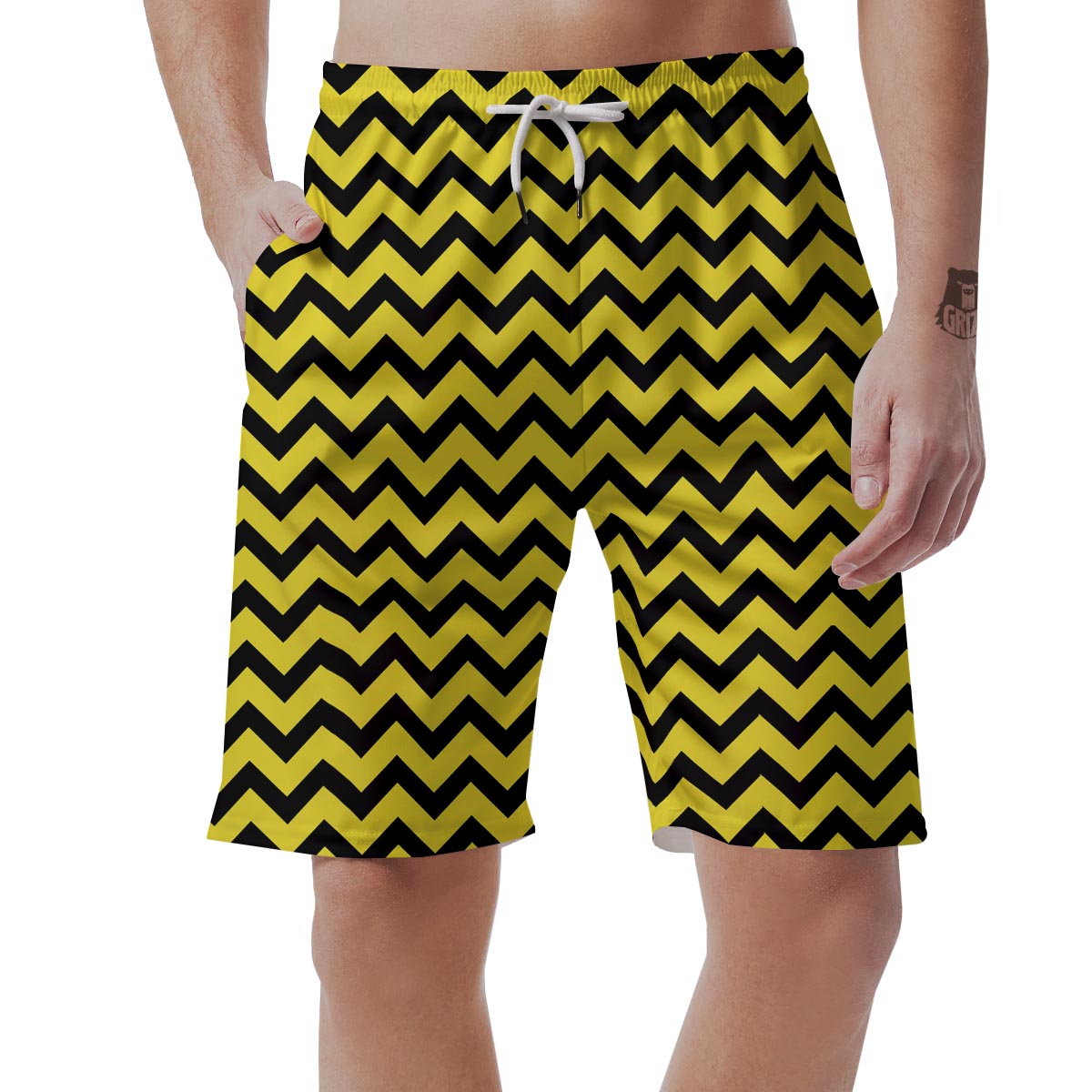 Zig Zag Yellow Pattern Print Men's Shorts-grizzshop