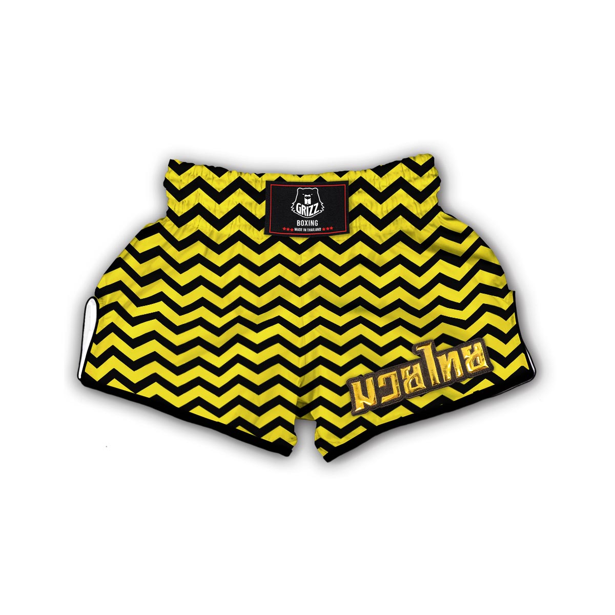 Zig Zag Yellow Pattern Print Muay Thai Boxing Shorts-grizzshop