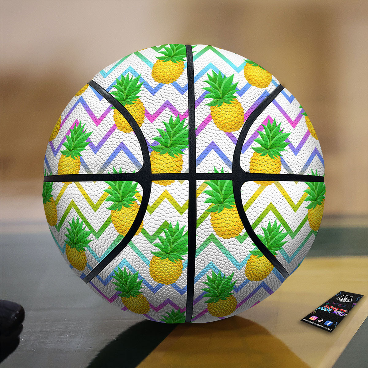 Zig Zag Neon Pineapple Print Pattern Basketball