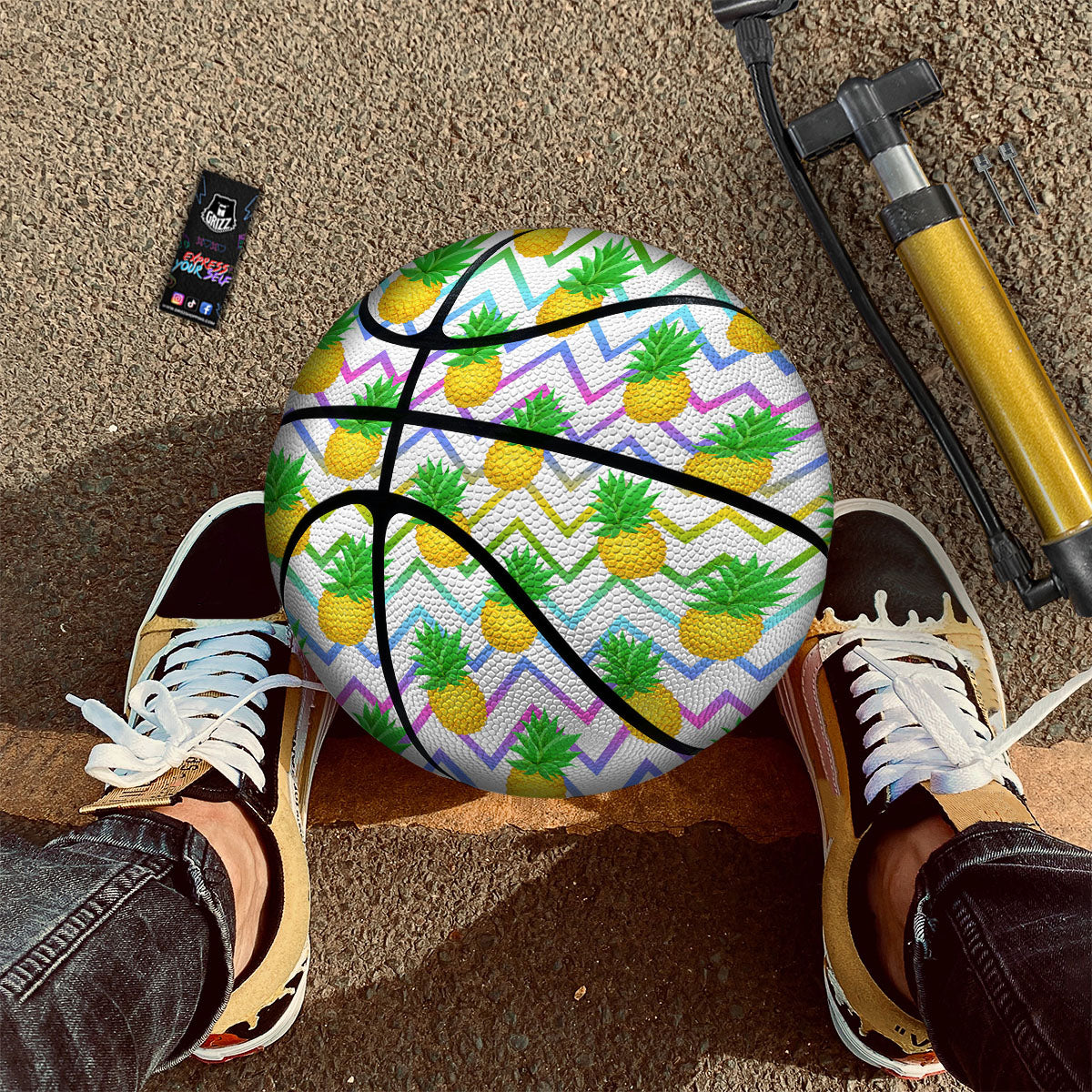 Zig Zag Neon Pineapple Print Pattern Basketball