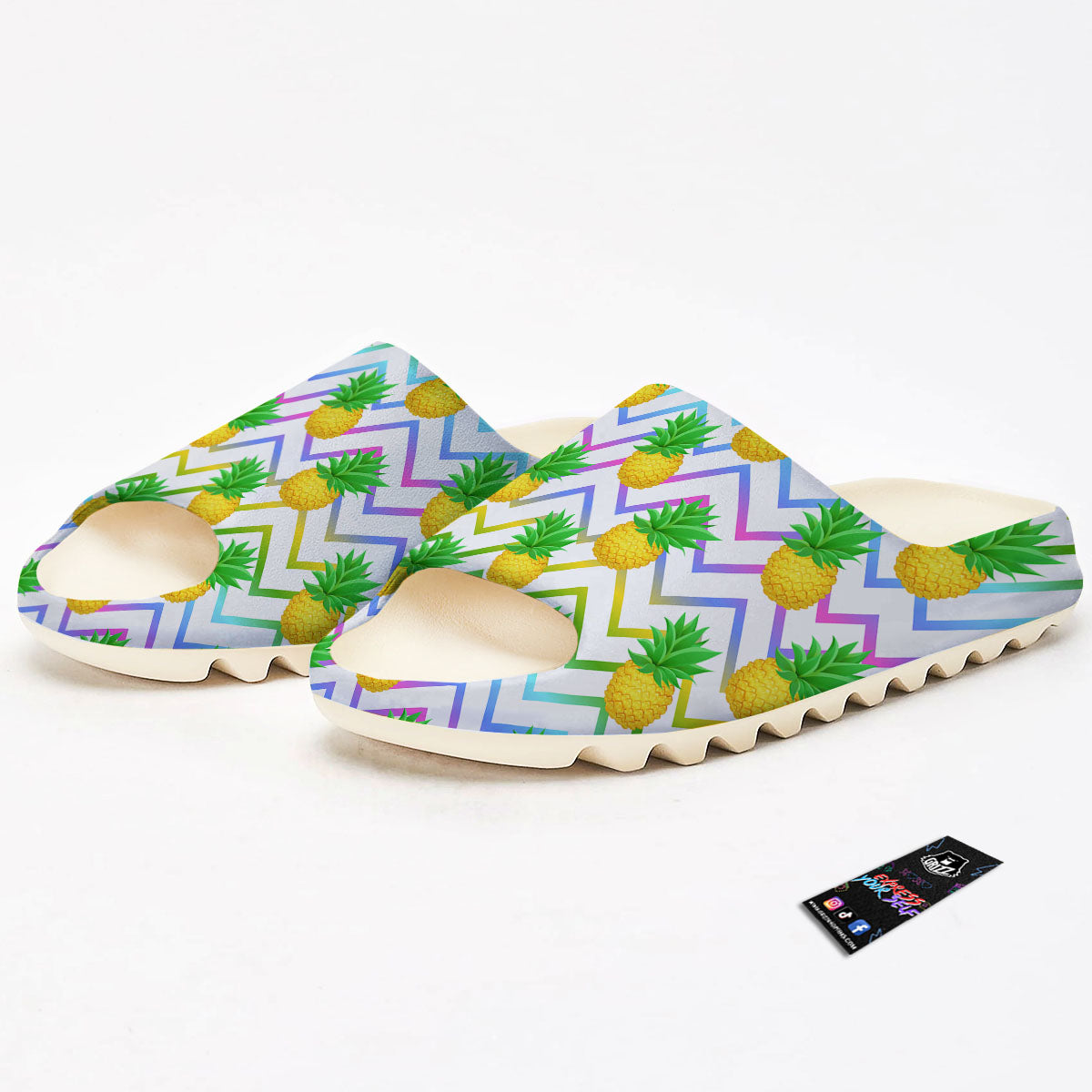 Zig Zag Neon Pineapple Print Pattern Sandals-grizzshop