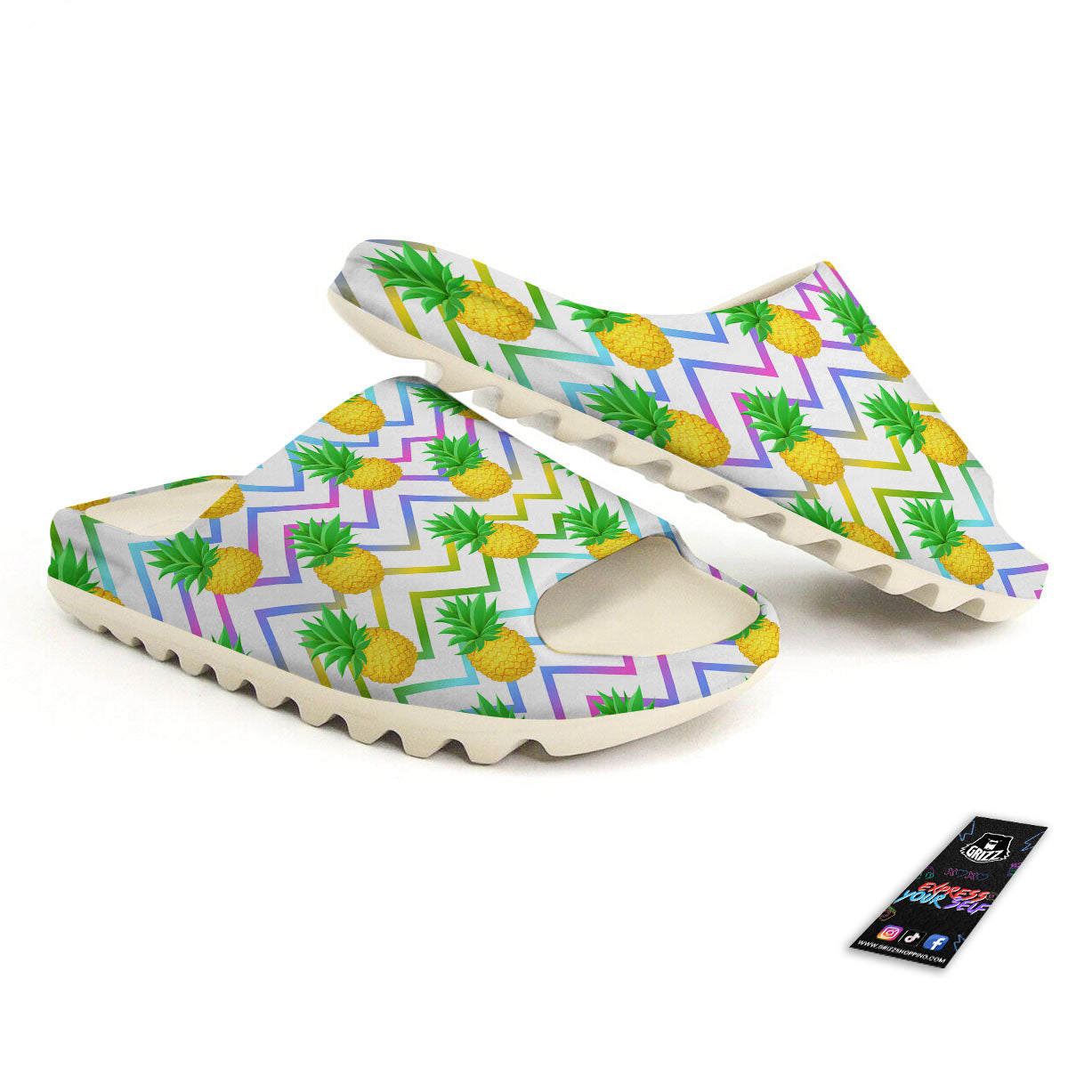Zig Zag Neon Pineapple Print Pattern Sandals-grizzshop