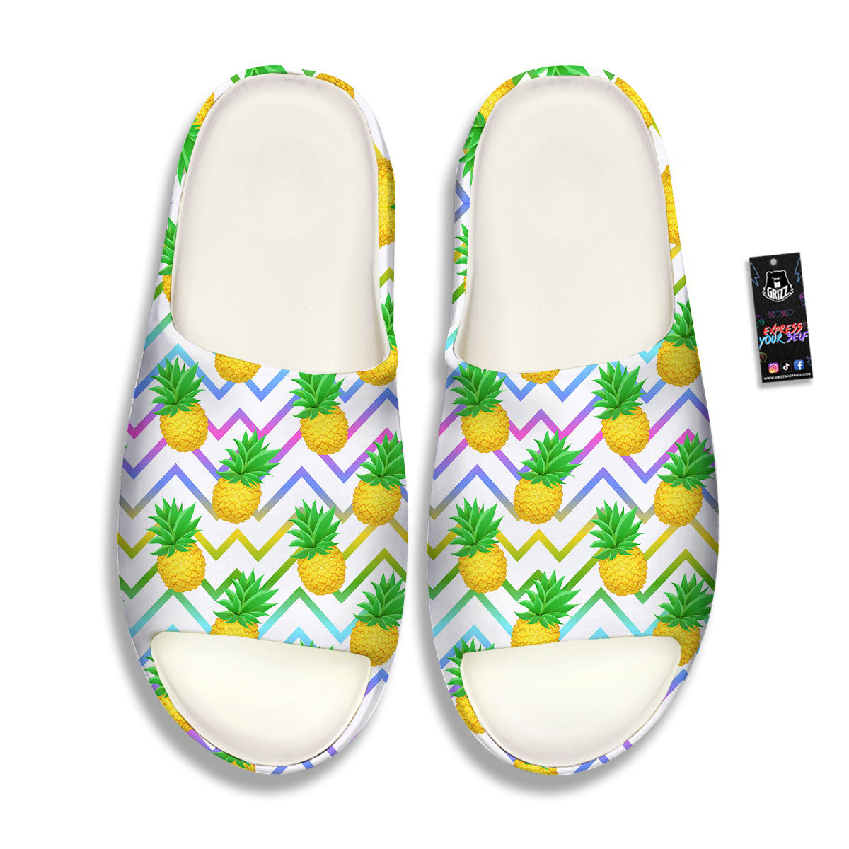 Zig Zag Neon Pineapple Print Pattern Sandals-grizzshop