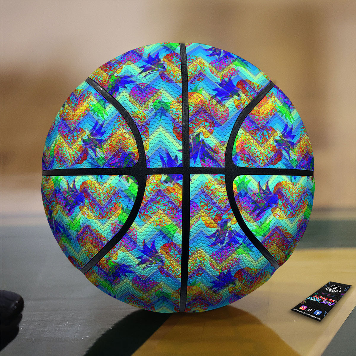 Zig Zag Pineapple Neon EDM Print Pattern Basketball
