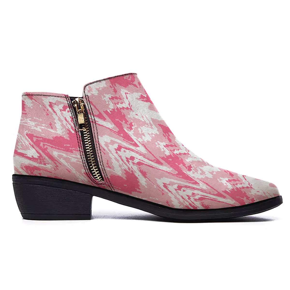 Zigzag Abstract Stripes Pink Print Pattern Ankle Boots-grizzshop