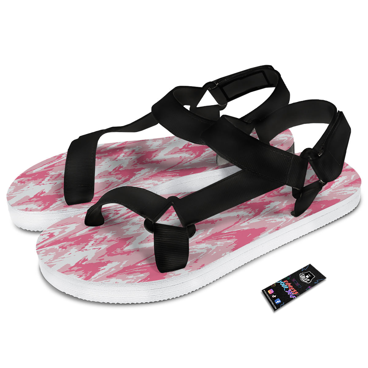 Zigzag Abstract Stripes Pink Print Pattern Black Open Toe Sandals-grizzshop