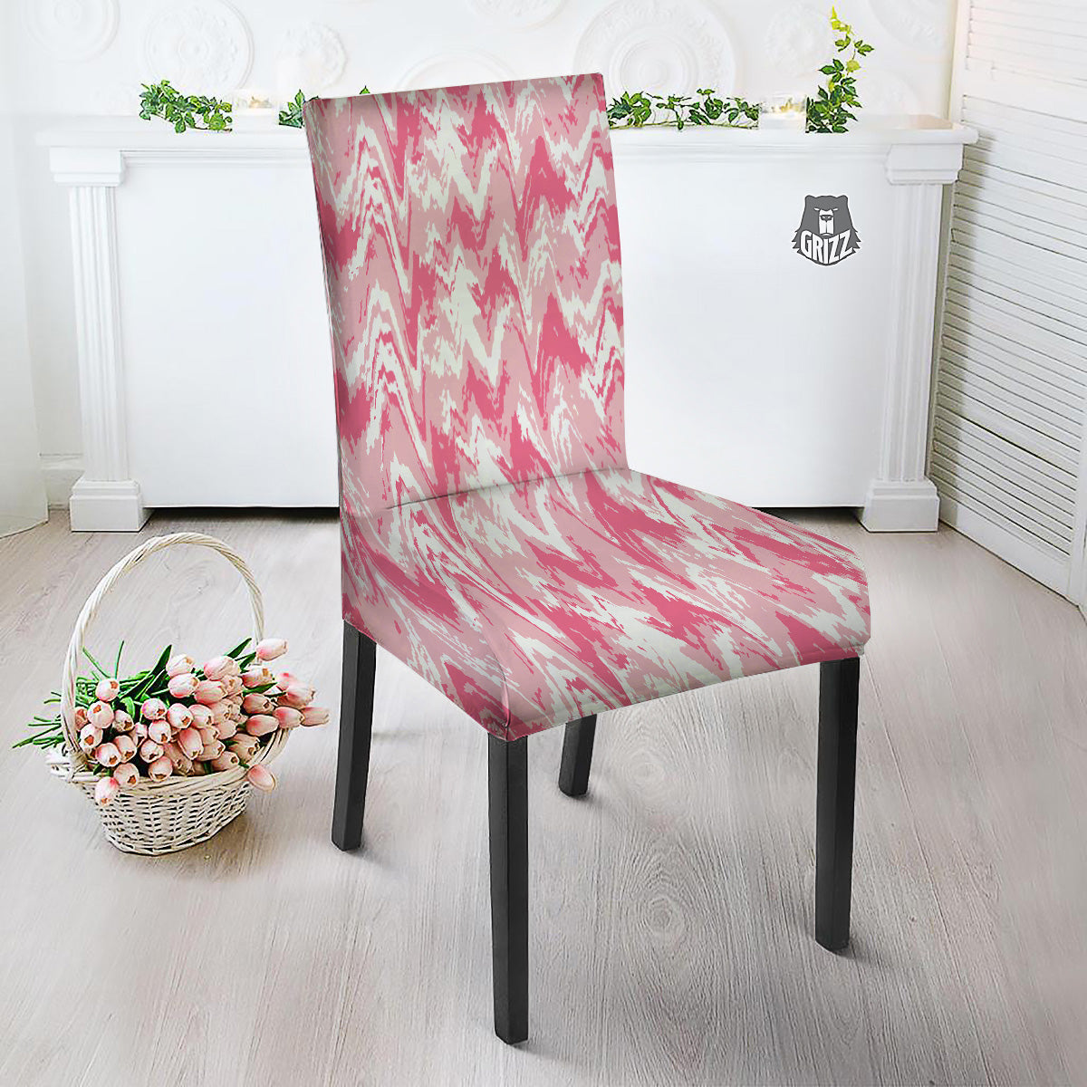 Zigzag Abstract Stripes Pink Print Pattern Dining Chair Slipcover-grizzshop