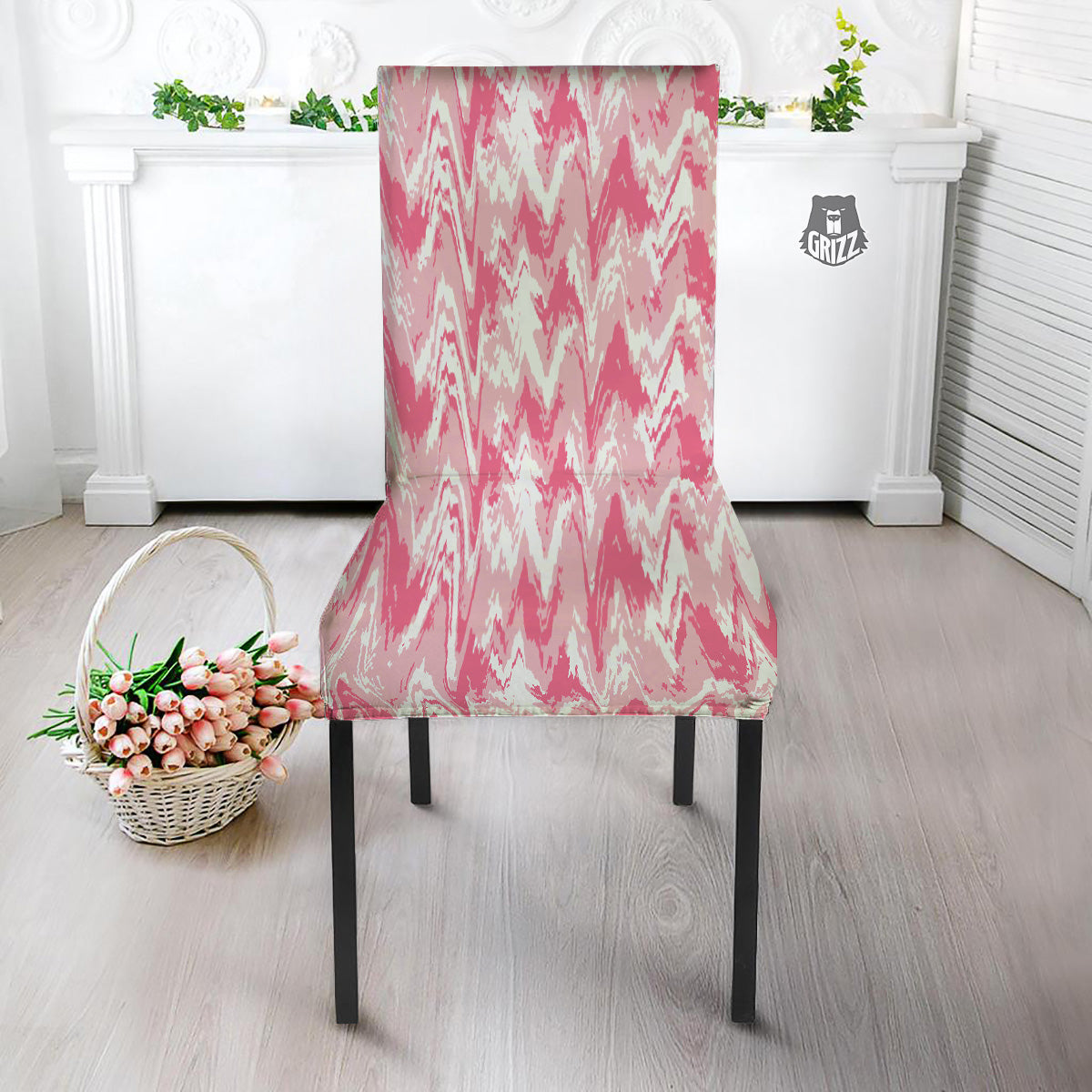 Zigzag Abstract Stripes Pink Print Pattern Dining Chair Slipcover-grizzshop