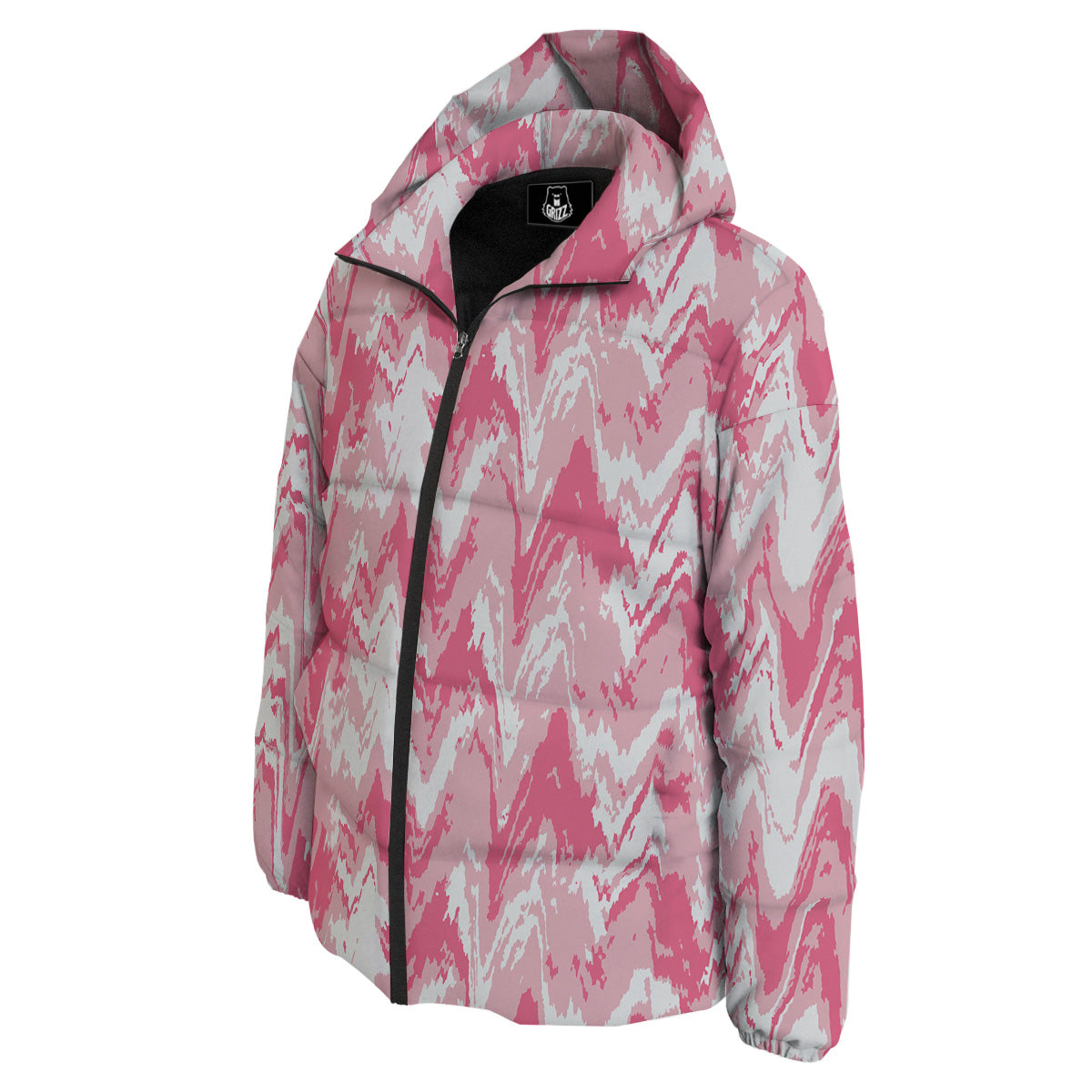 Zigzag Abstract Stripes Pink Print Pattern Down Jacket-grizzshop