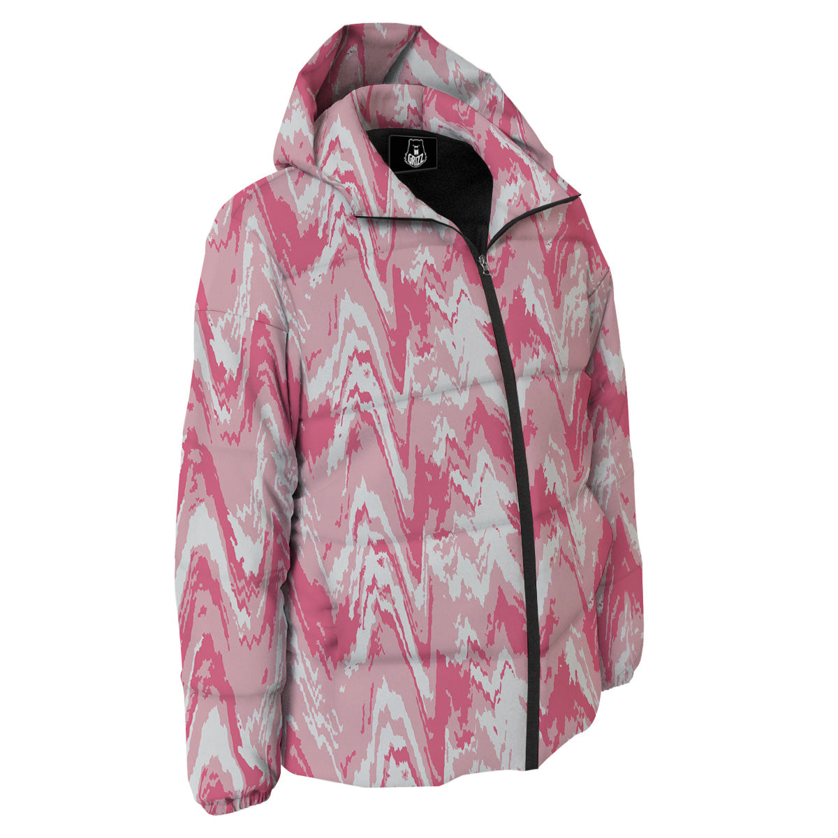 Zigzag Abstract Stripes Pink Print Pattern Down Jacket-grizzshop