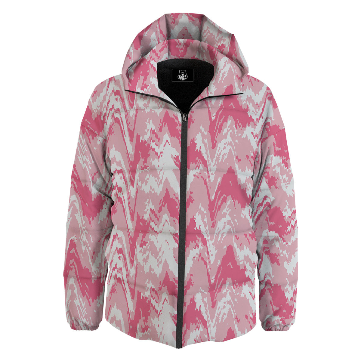Zigzag Abstract Stripes Pink Print Pattern Down Jacket-grizzshop