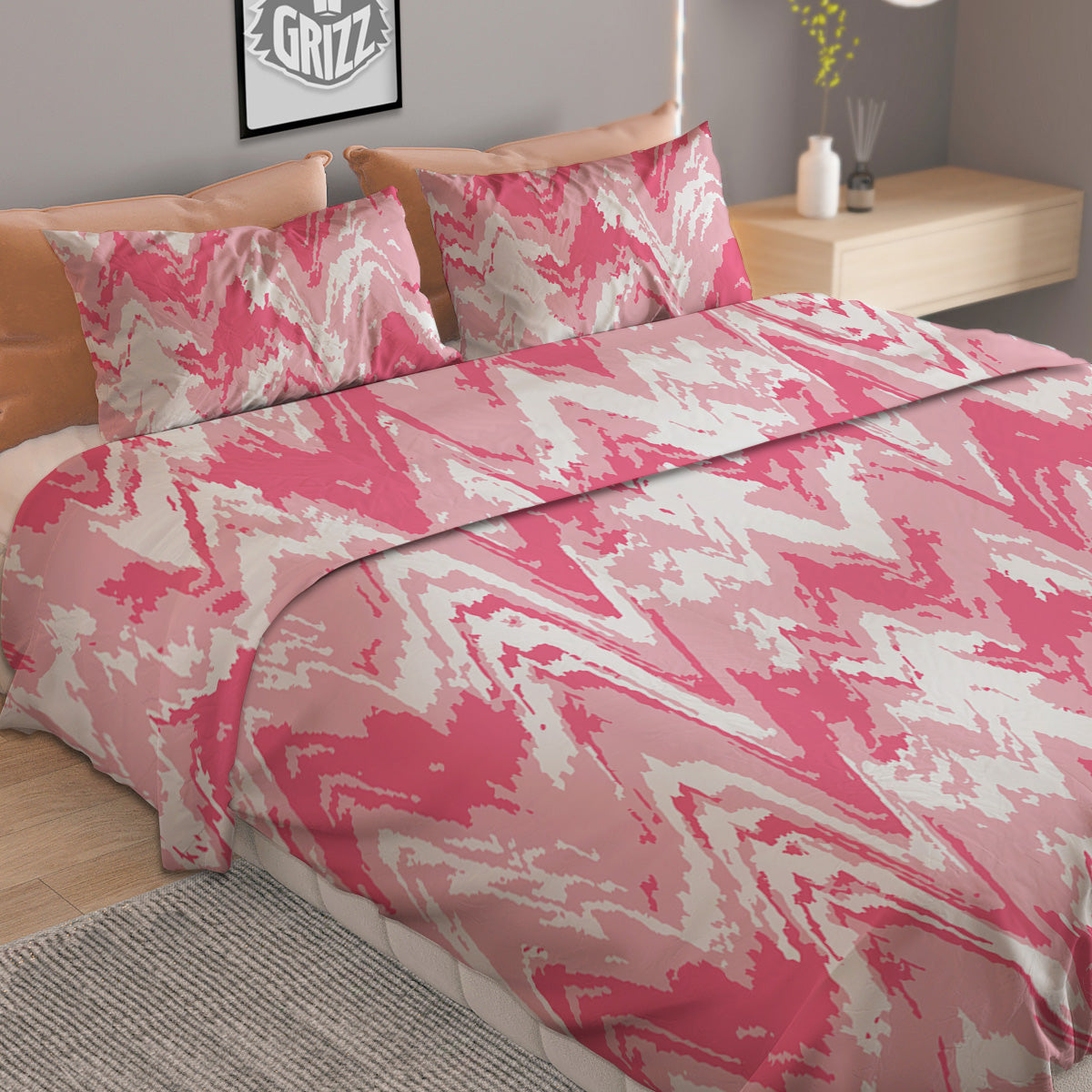 Zigzag Abstract Stripes Pink Print Pattern Duvet Cover Bedding Set