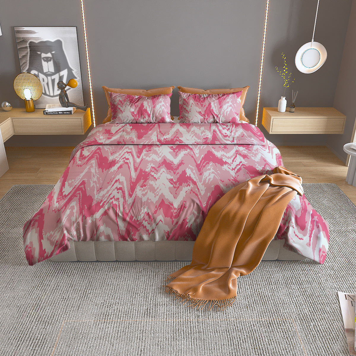 Zigzag Abstract Stripes Pink Print Pattern Duvet Cover Bedding Set