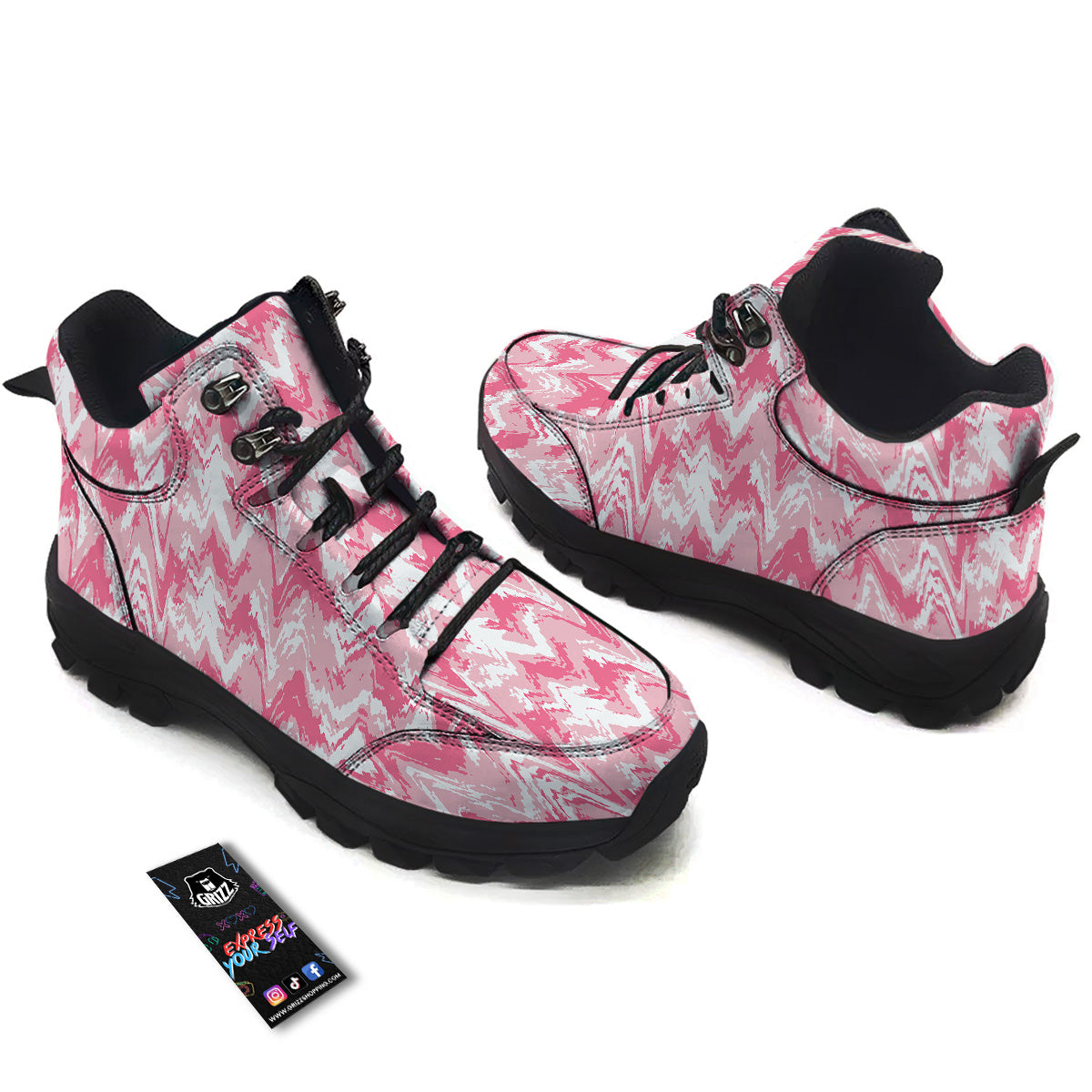 Zigzag Abstract Stripes Pink Print Pattern Hiking Shoes-grizzshop
