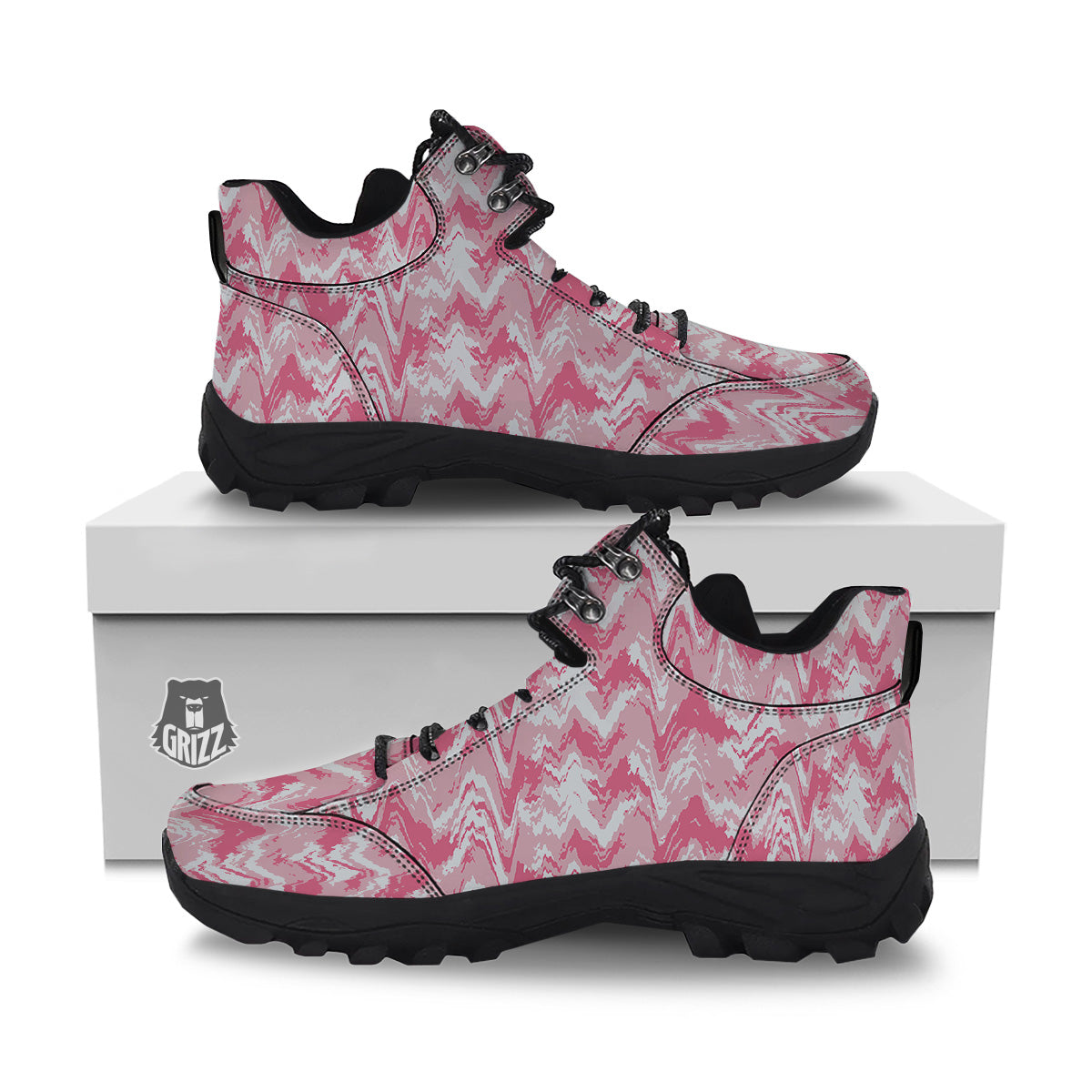 Zigzag Abstract Stripes Pink Print Pattern Hiking Shoes-grizzshop