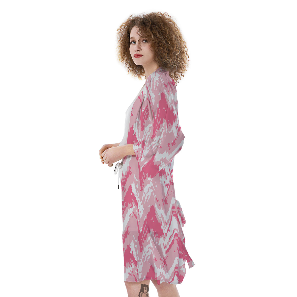 Zigzag Abstract Stripes Pink Print Pattern Kimono-grizzshop