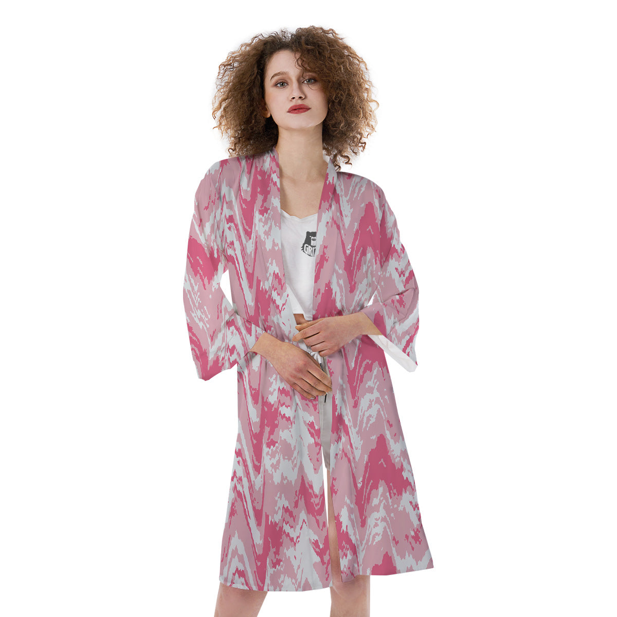 Zigzag Abstract Stripes Pink Print Pattern Kimono-grizzshop