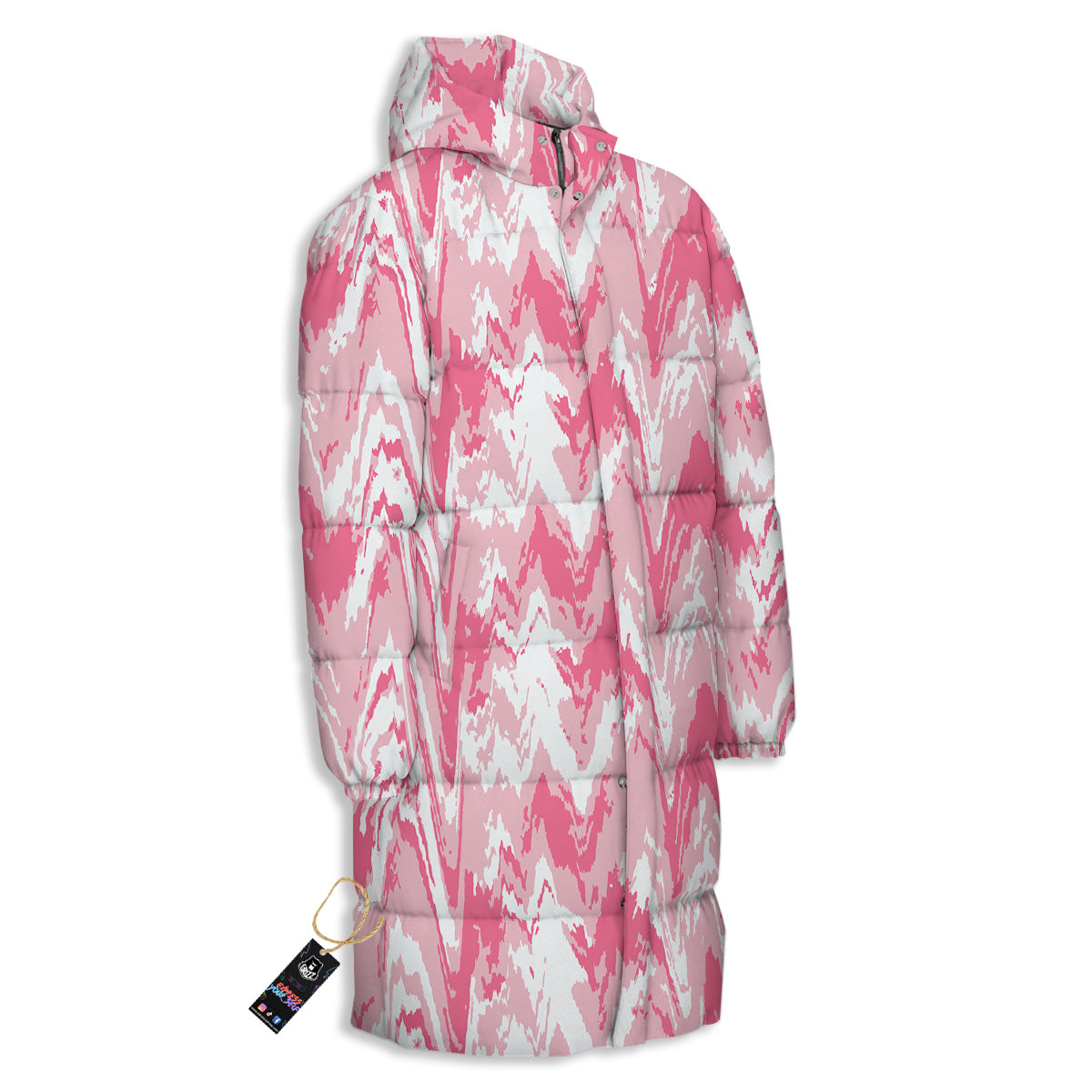 Zigzag Abstract Stripes Pink Print Pattern Long Down Jacket-grizzshop