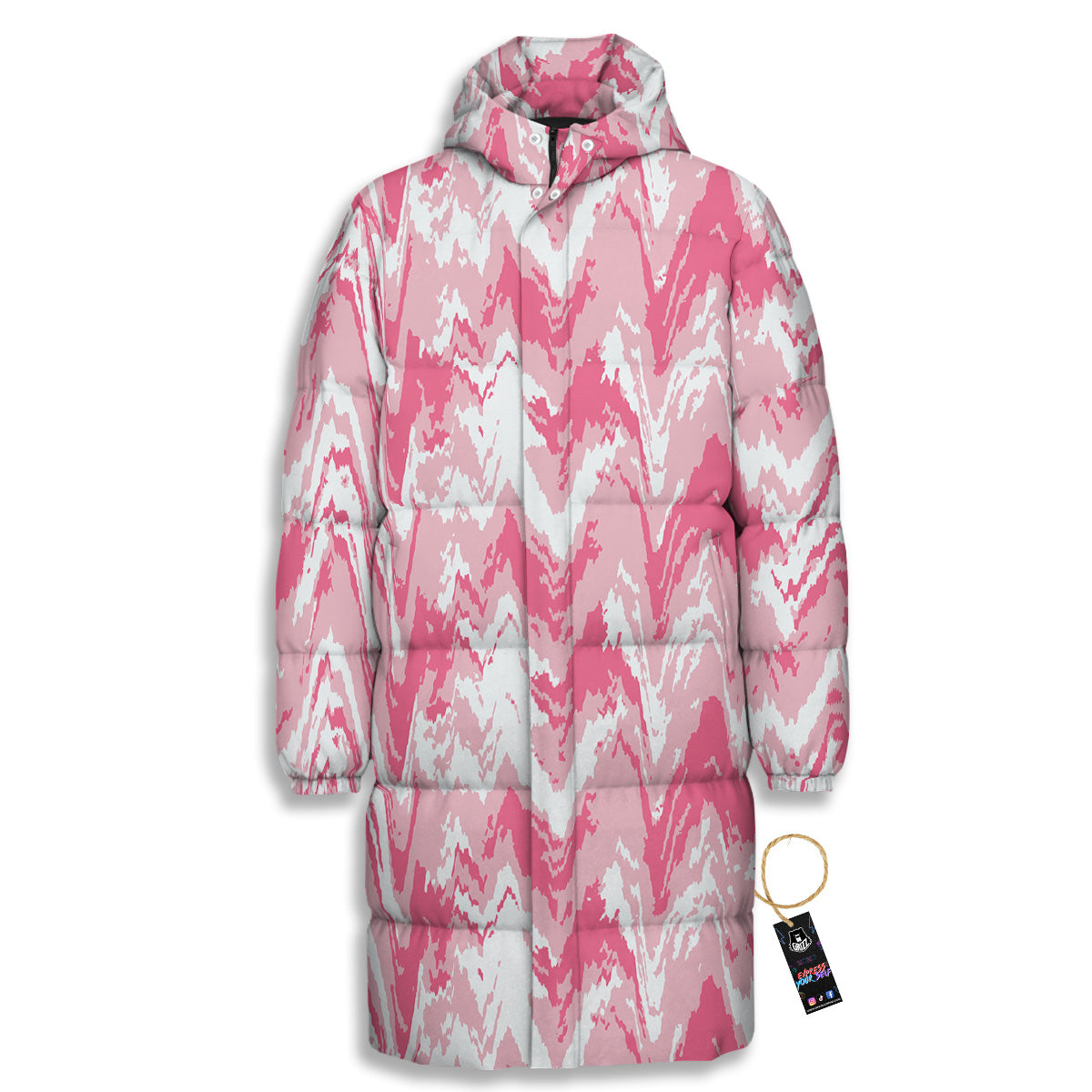 Zigzag Abstract Stripes Pink Print Pattern Long Down Jacket-grizzshop
