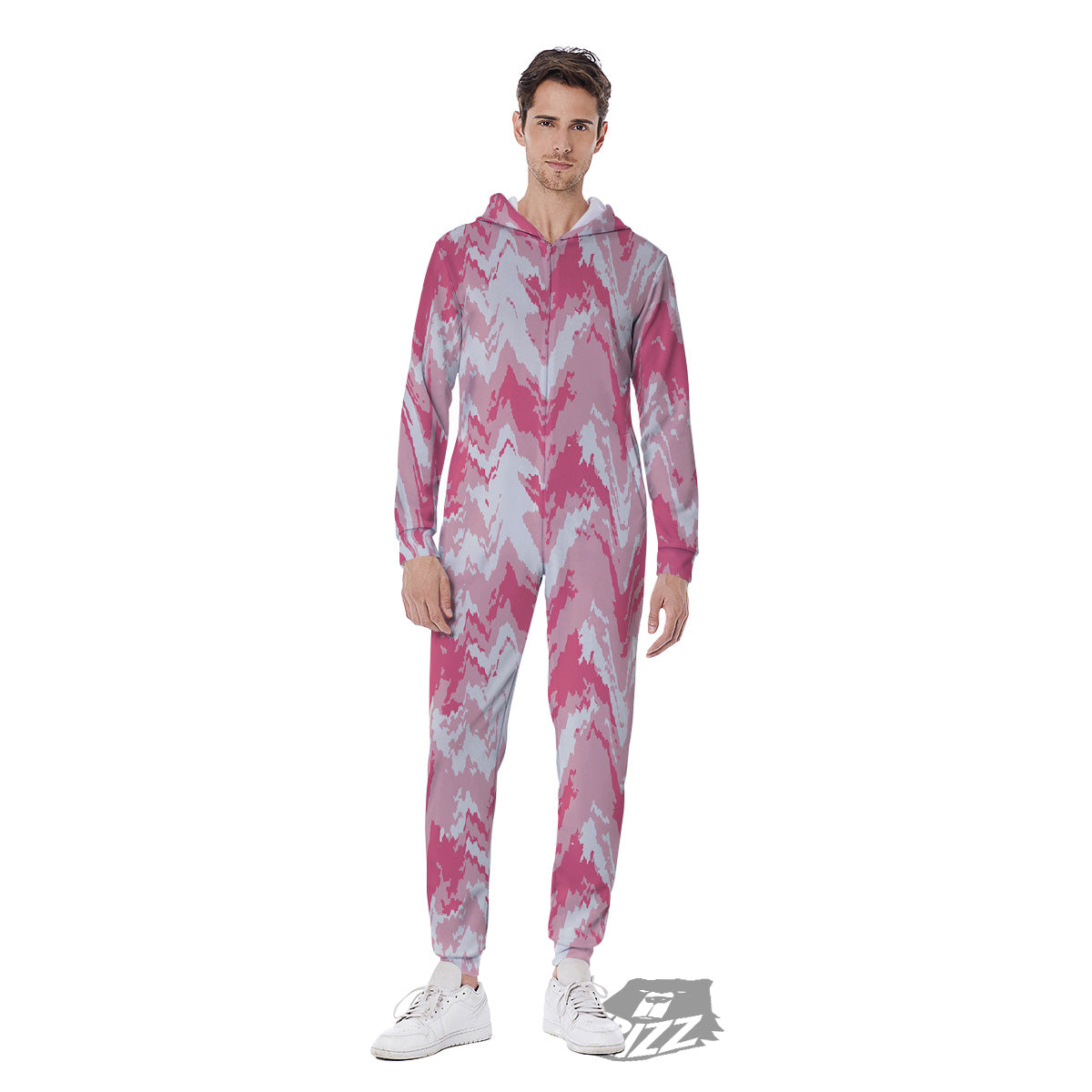 Zigzag Abstract Stripes Pink Print Pattern Men's Jumpsuit-grizzshop