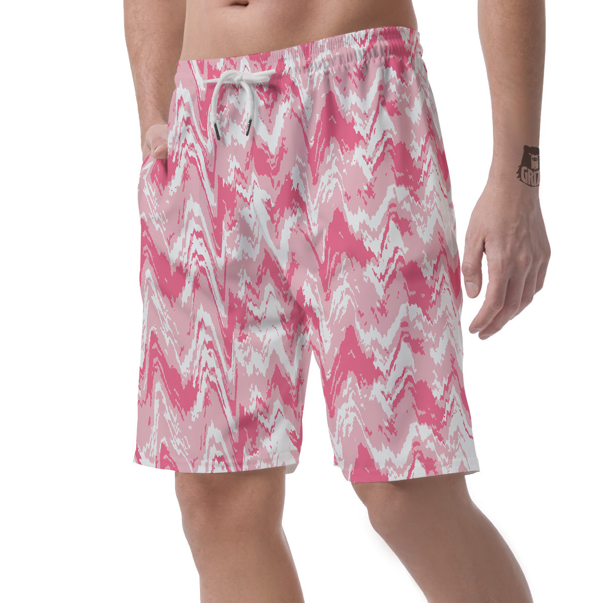 Zigzag Abstract Stripes Pink Print Pattern Men's Shorts-grizzshop