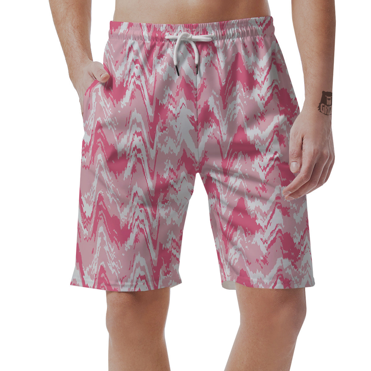 Zigzag Abstract Stripes Pink Print Pattern Men's Shorts-grizzshop