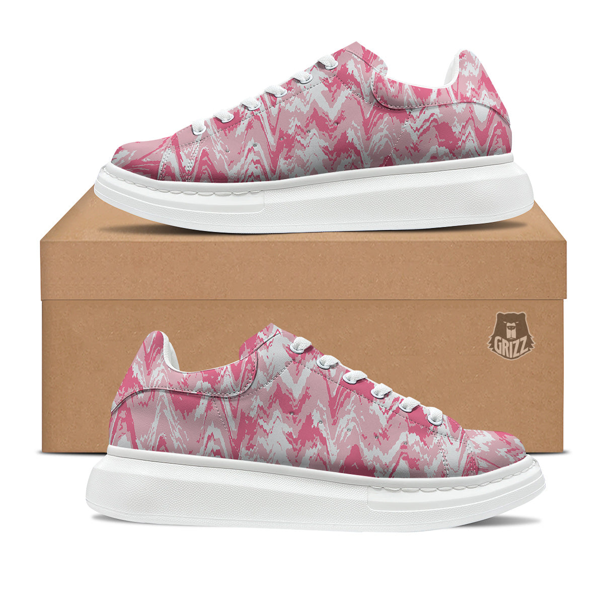 Zigzag Abstract Stripes Pink Print Pattern Platform Shoes-grizzshop