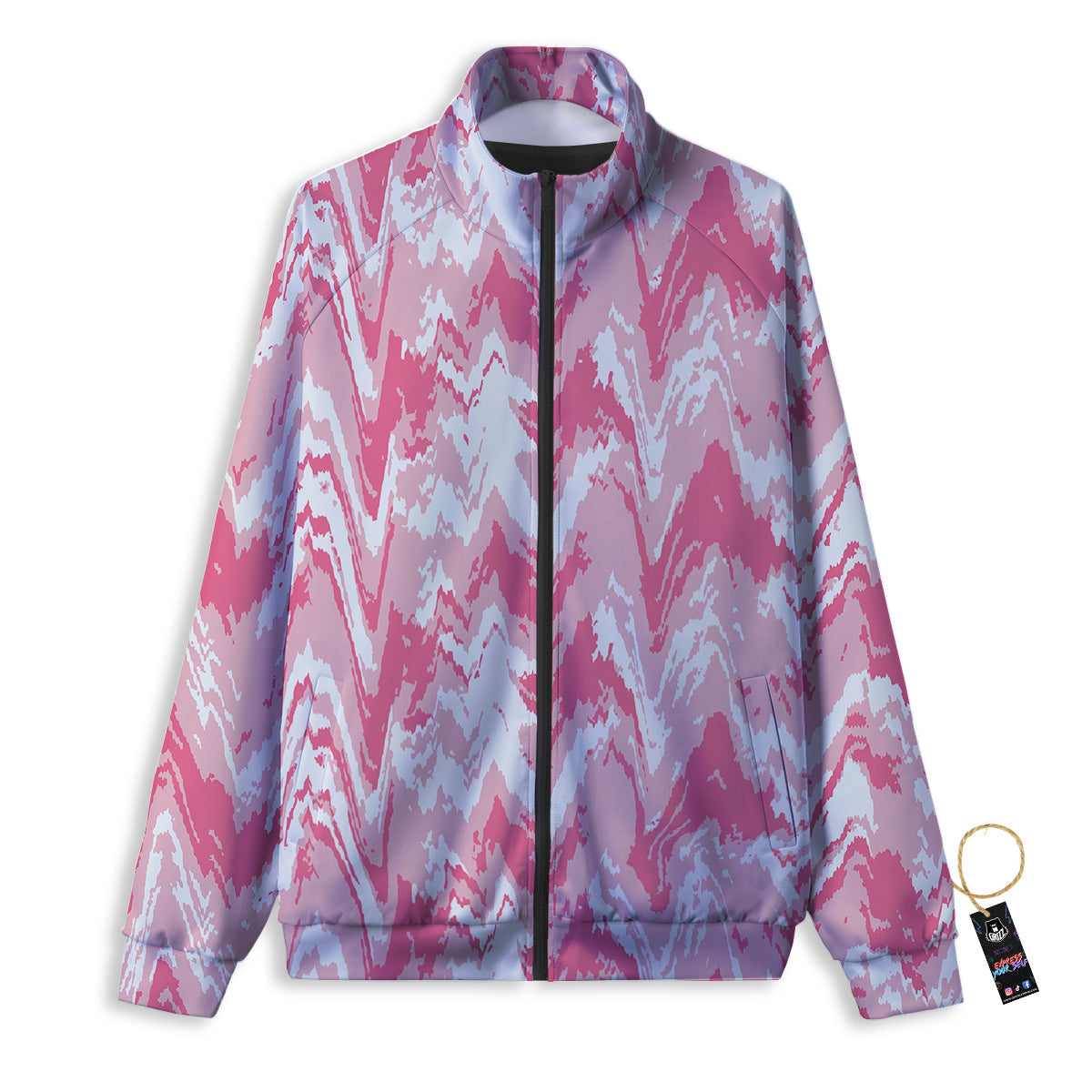 Zigzag Abstract Stripes Pink Print Pattern Track Jacket-grizzshop