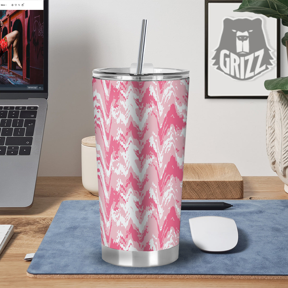 Zigzag Abstract Stripes Pink Print Pattern Tumbler-grizzshop