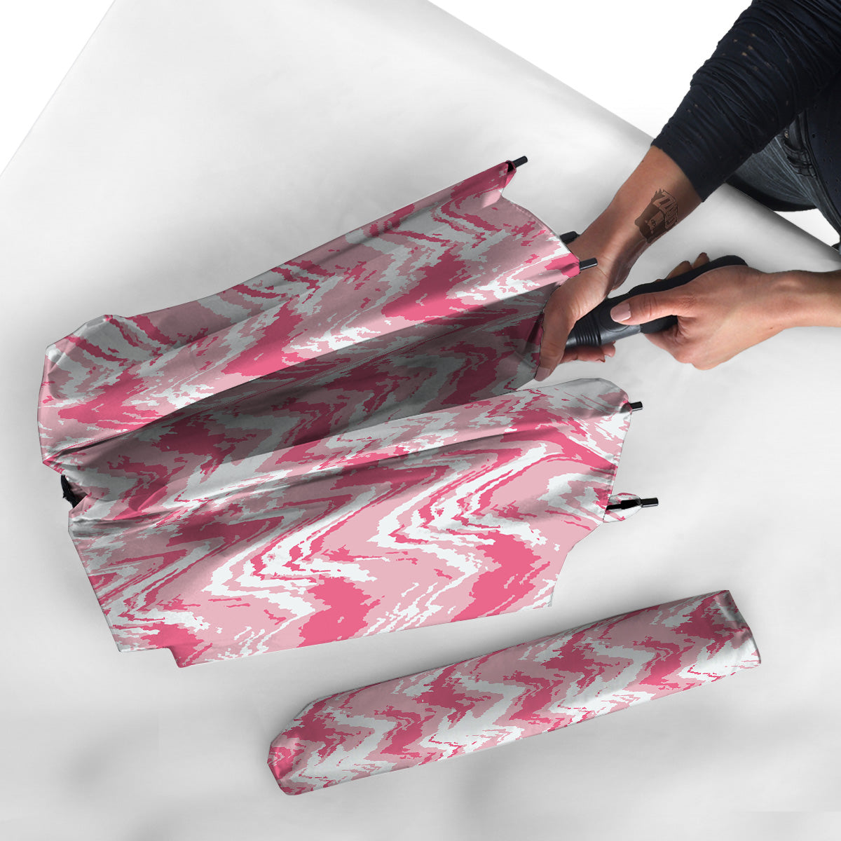 Zigzag Abstract Stripes Pink Print Pattern Umbrella-grizzshop