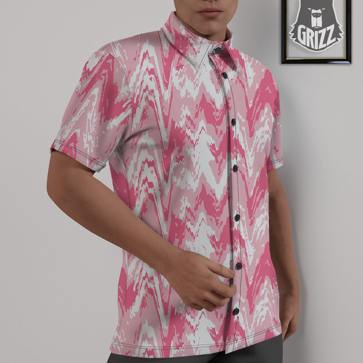 Zigzag Abstract Stripes Pink Print Pattern Untucked Shirts-grizzshop