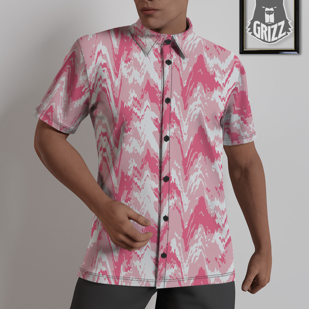 Zigzag Abstract Stripes Pink Print Pattern Untucked Shirts-grizzshop