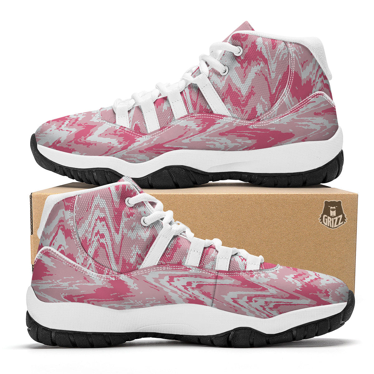 Zigzag Abstract Stripes Pink Print Pattern White Bball Shoes-grizzshop