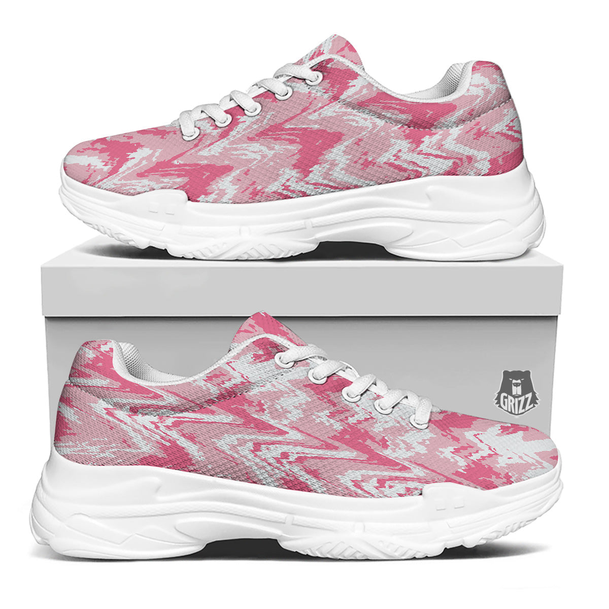 Zigzag Abstract Stripes Pink Print Pattern White Chunky Shoes-grizzshop