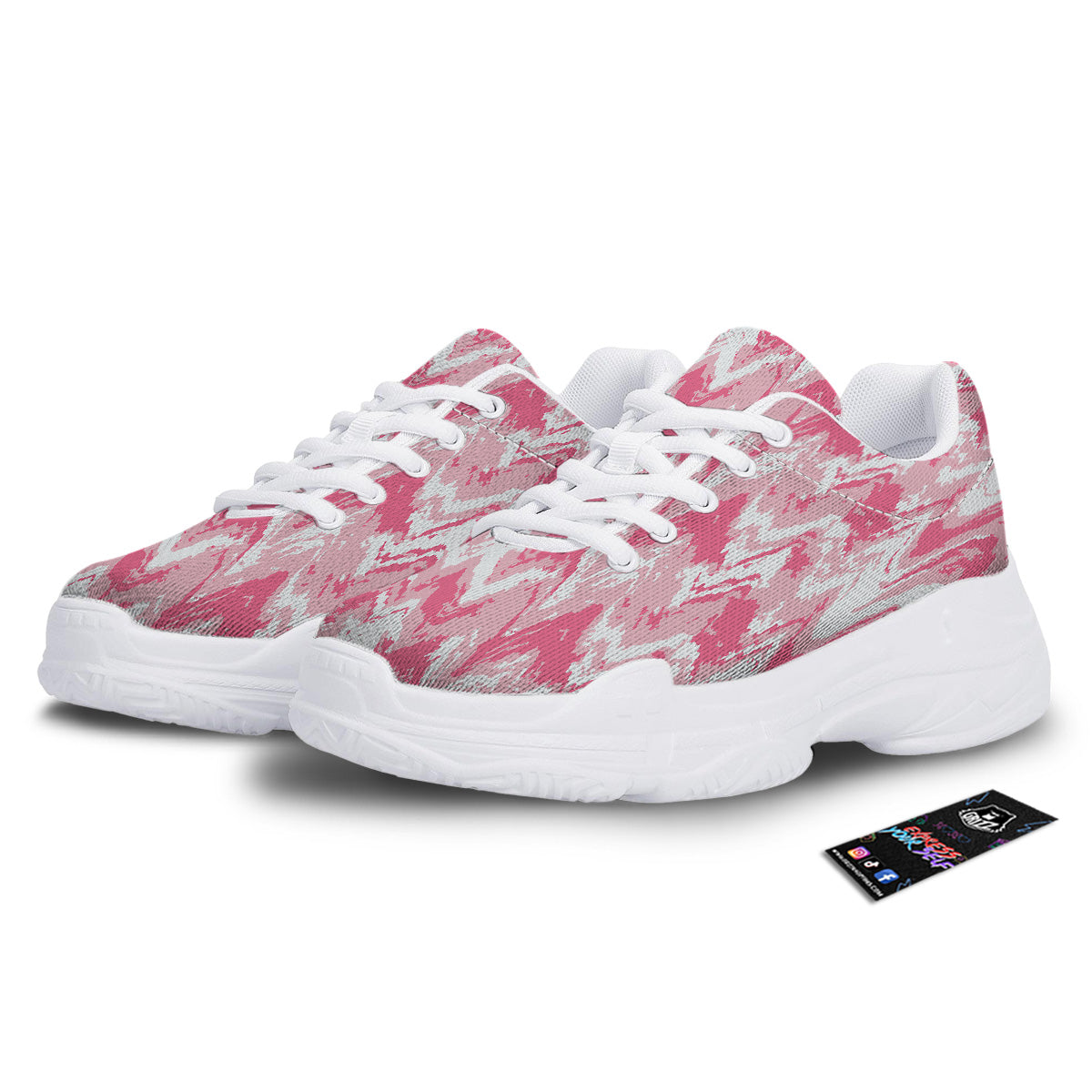 Zigzag Abstract Stripes Pink Print Pattern White Chunky Shoes-grizzshop