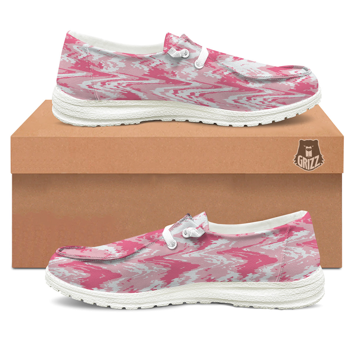 Zigzag Abstract Stripes Pink Print Pattern White Loafers-grizzshop
