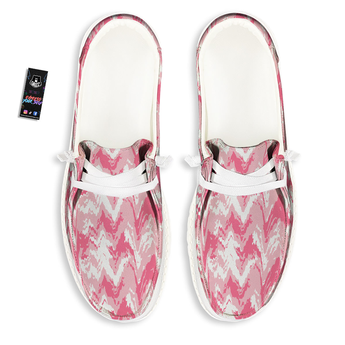 Zigzag Abstract Stripes Pink Print Pattern White Loafers-grizzshop