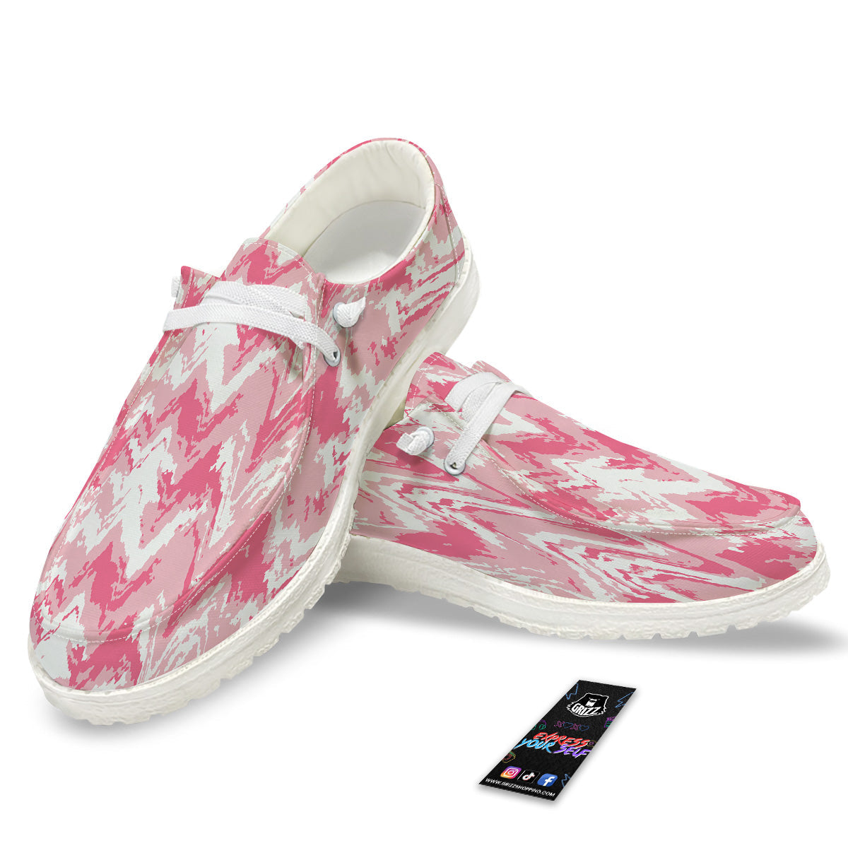 Zigzag Abstract Stripes Pink Print Pattern White Loafers-grizzshop