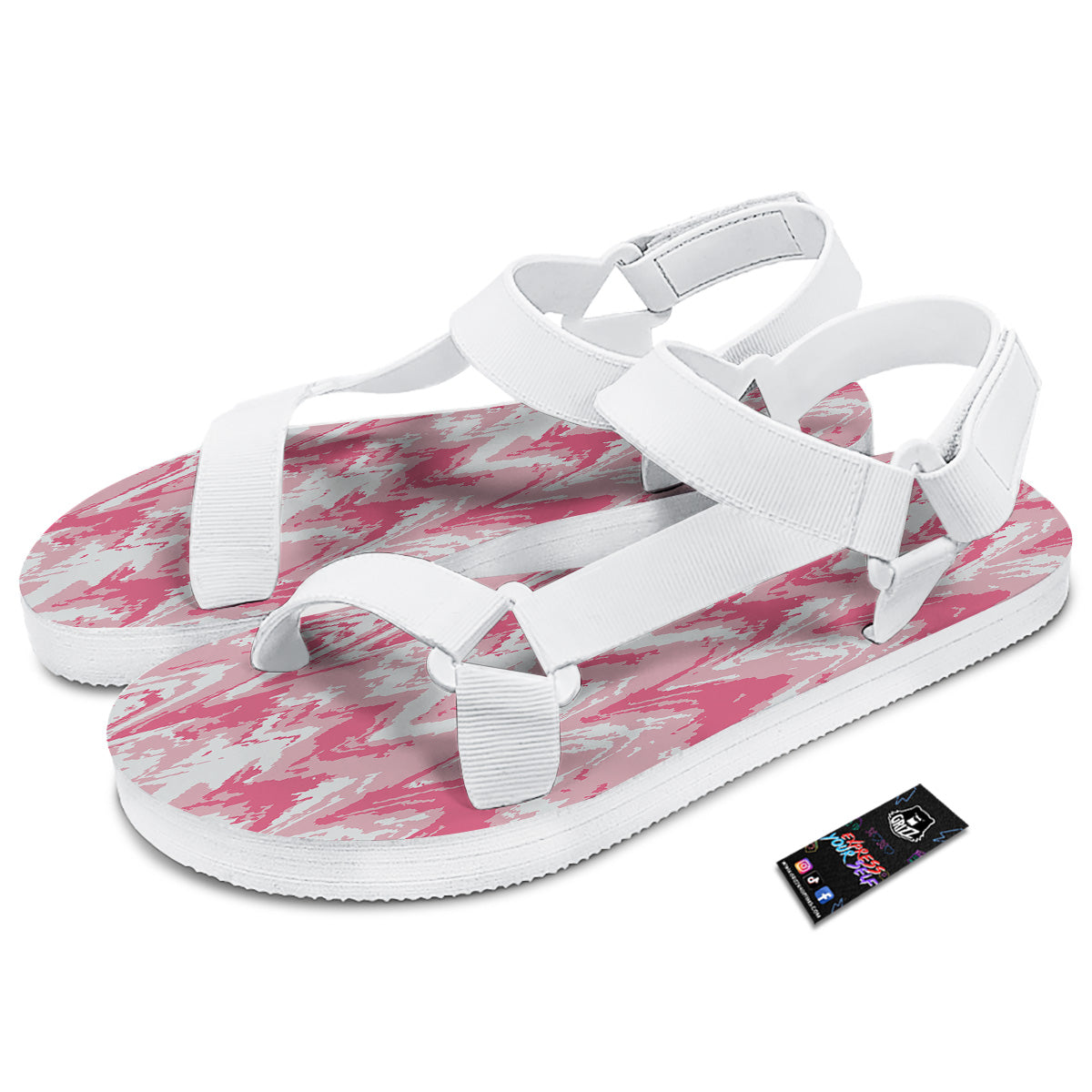Zigzag Abstract Stripes Pink Print Pattern White Open Toe Sandals-grizzshop