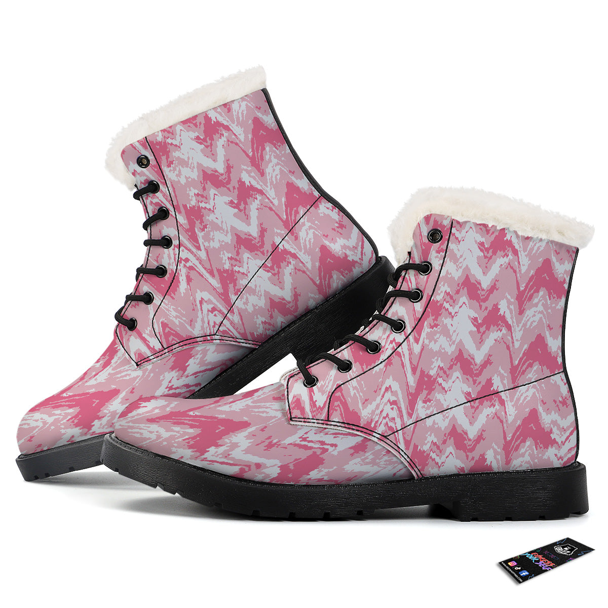 Zigzag Abstract Stripes Pink Print Pattern Winter Boots-grizzshop