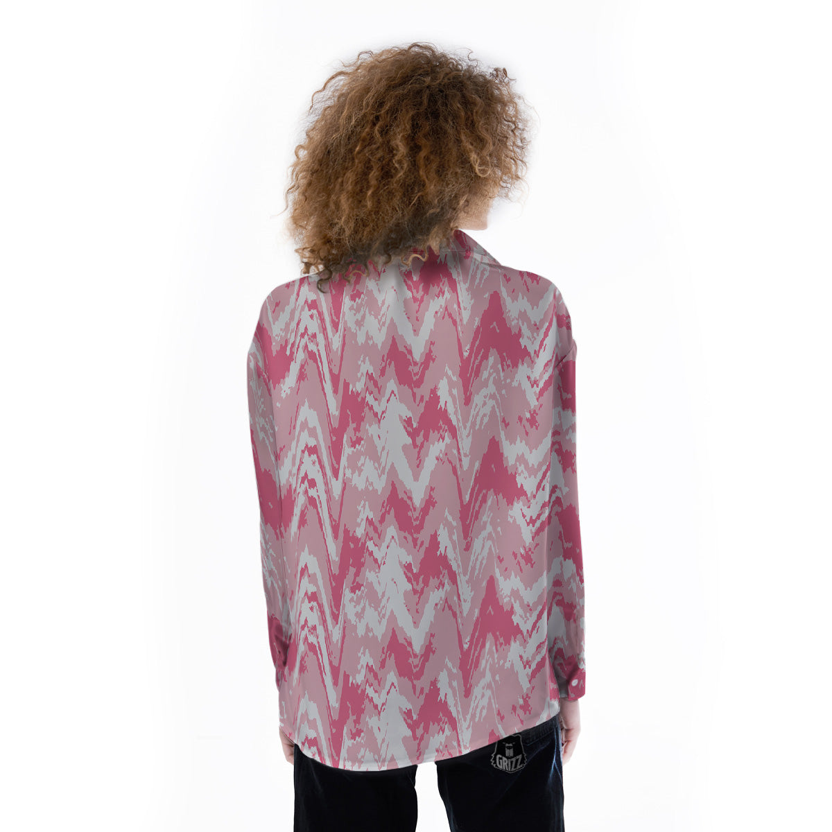 Zigzag Abstract Stripes Pink Print Pattern Women's Long Sleeve Shirts-grizzshop