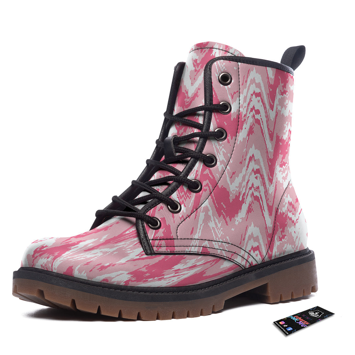 Zigzag Abstract Stripes Pink Print Pattern Work Boots-grizzshop