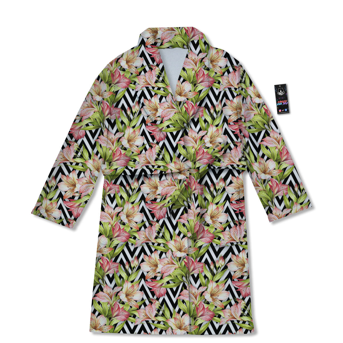 Zigzag Alstroemeria Pastel Print Pattern Bathrobe-grizzshop