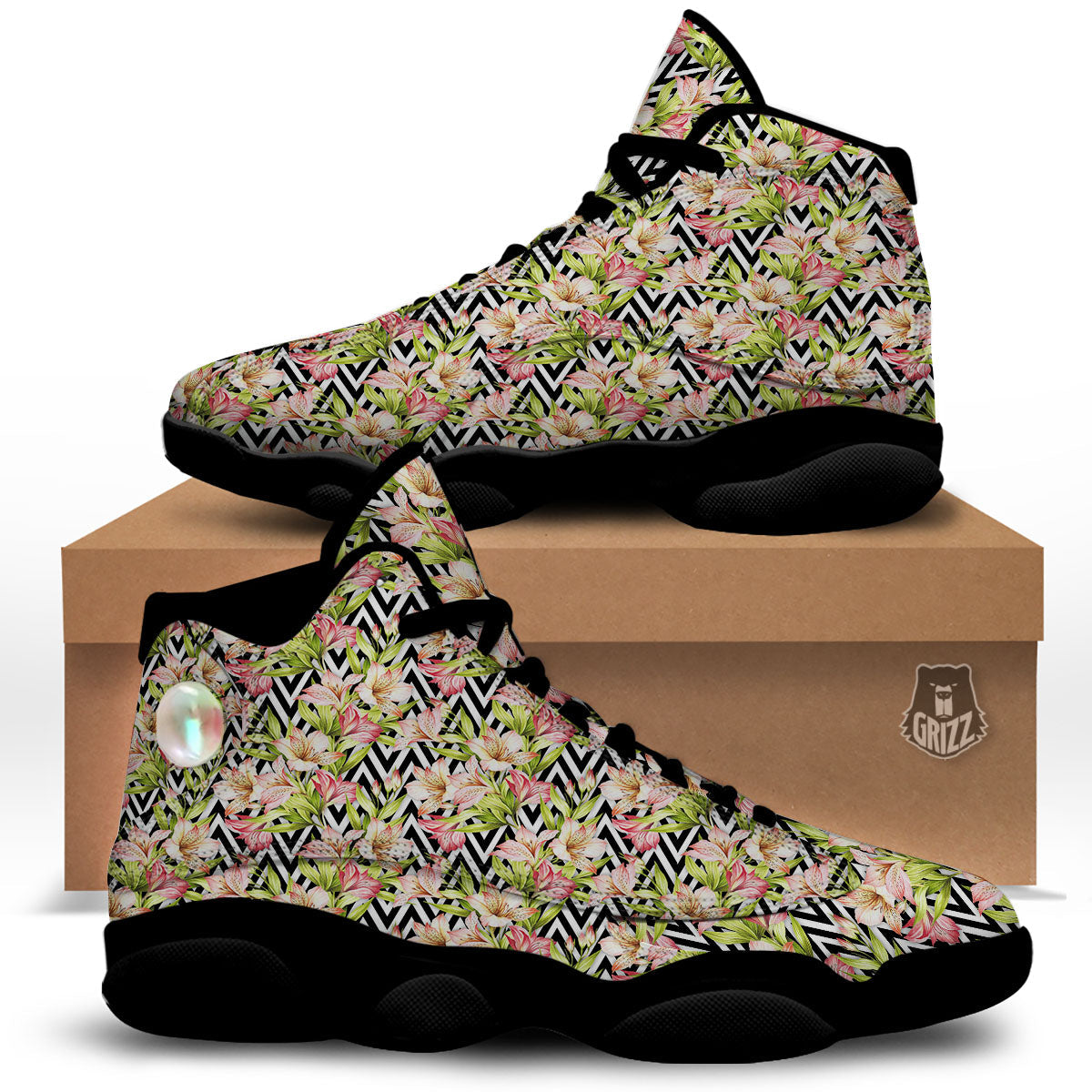 Zigzag Alstroemeria Pastel Print Pattern Black Basketball Shoes-grizzshop